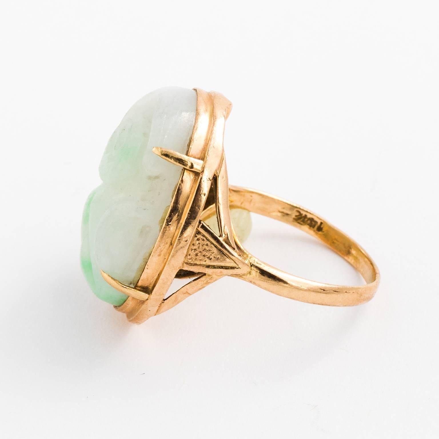 Stunning Large Ming's of Honolulu Antique Carved Jadetie Jade Ring 1