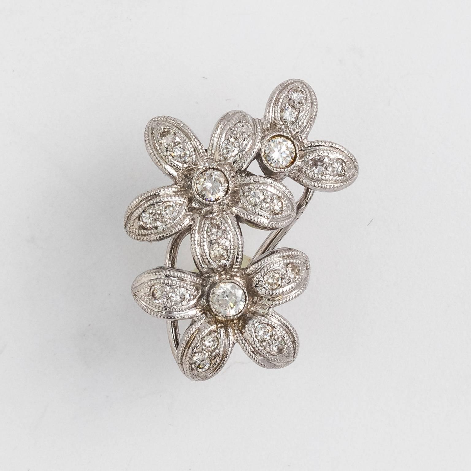 Contemporary White Gold Plumeria Flower Bouquet Diamond Cluster Earrings