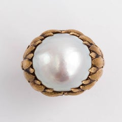 1950s Moby Pearl 14 Karat Gold Cocktail Ring