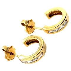 Pendientes de aro media luna art déco diamantes baguette oro amarillo 18k