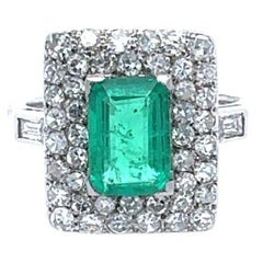 Art Deco Platinum 1.26 Carat Emerald and Diamond Plaque Ring