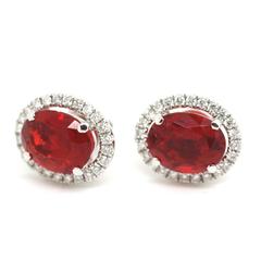 Fire Opal and Diamond Earrings