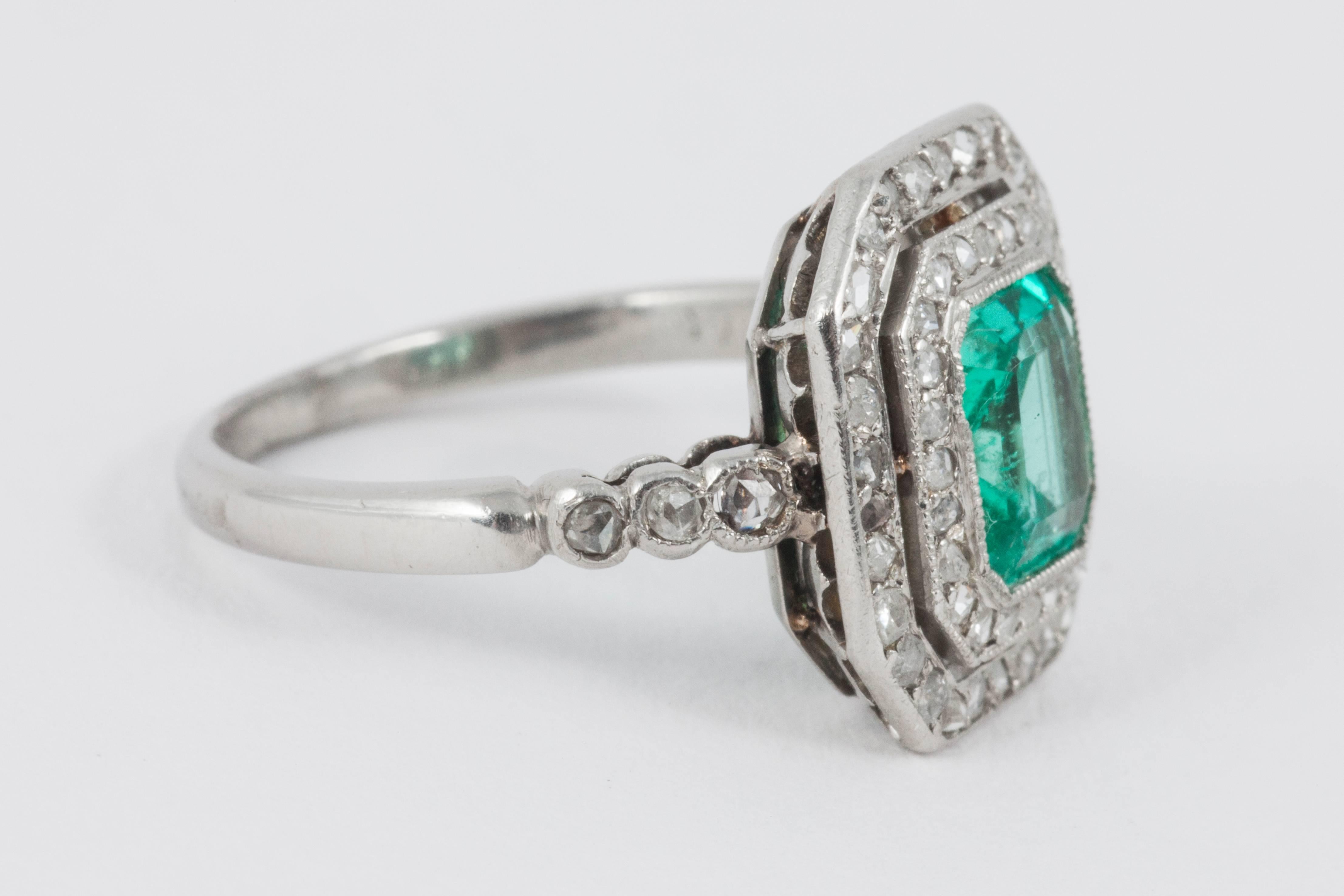 18ct gold & platinum set art deco emerald & diamond ring, circa 1930’s