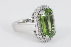 1970s Large Cushion Peridot Diamond Platinum Gold Cocktail Ring