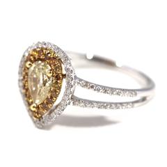 Fancy Yellow Pear Shaped Cluster Halo White Diamond and Gold Engagement Ring