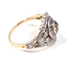 Fancy Yellow and White Diamond Cluster Ring