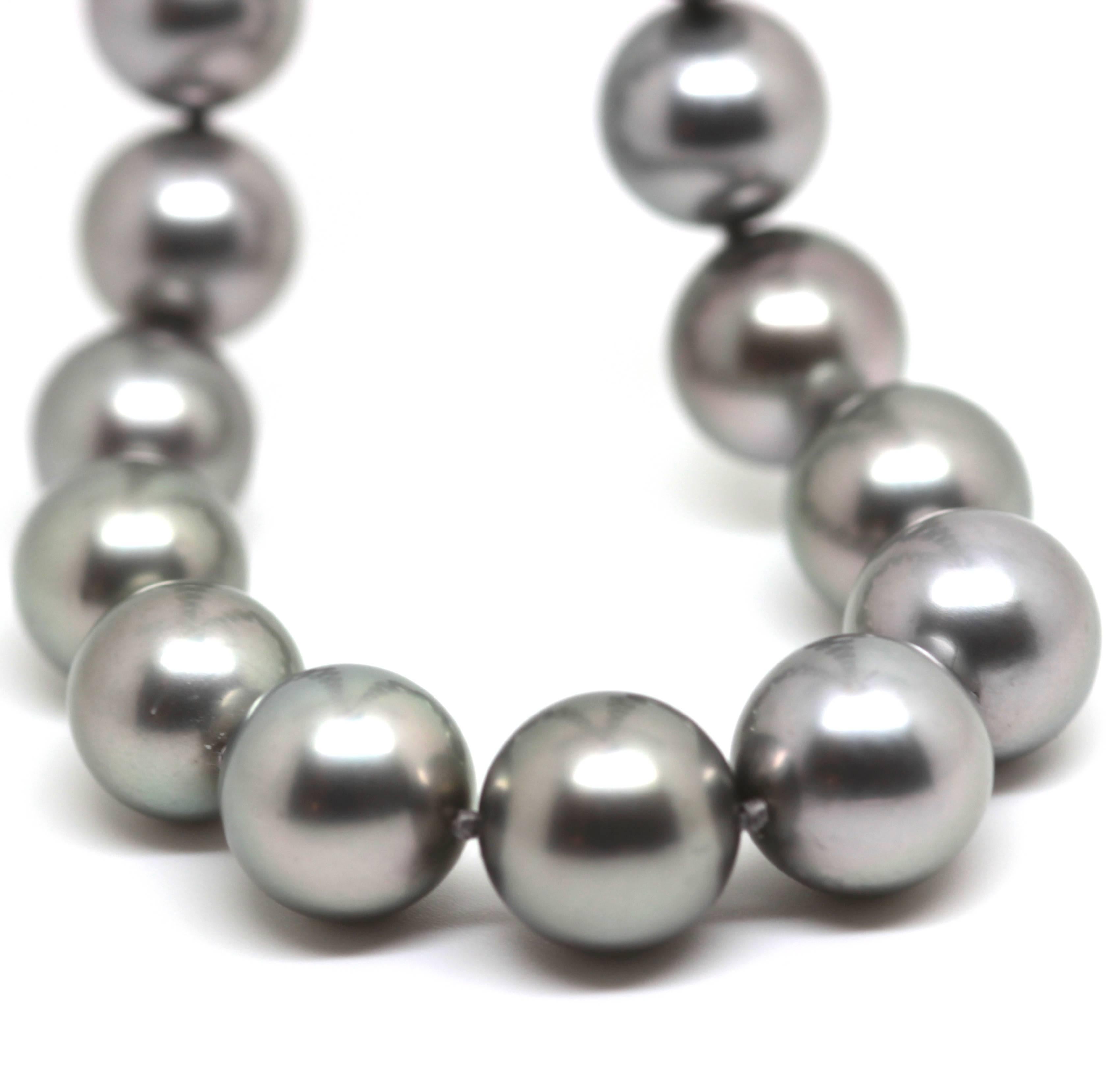Tahitian grey pearl strand necklace, slightly graduated, set with an 18ct white gold clasp. Circa: New