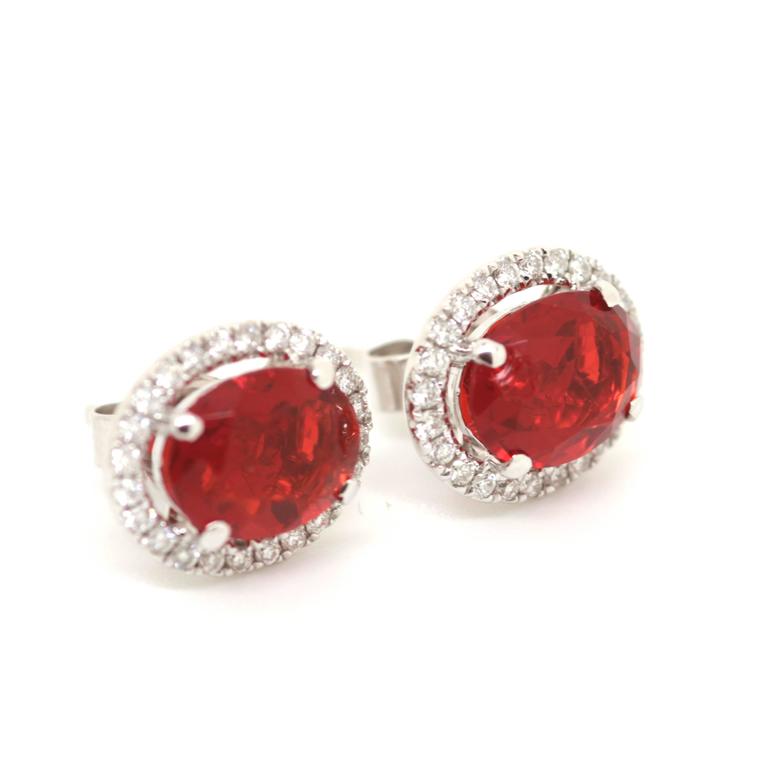 Fire Opal and Diamond Earrings For Sale at 1stDibs