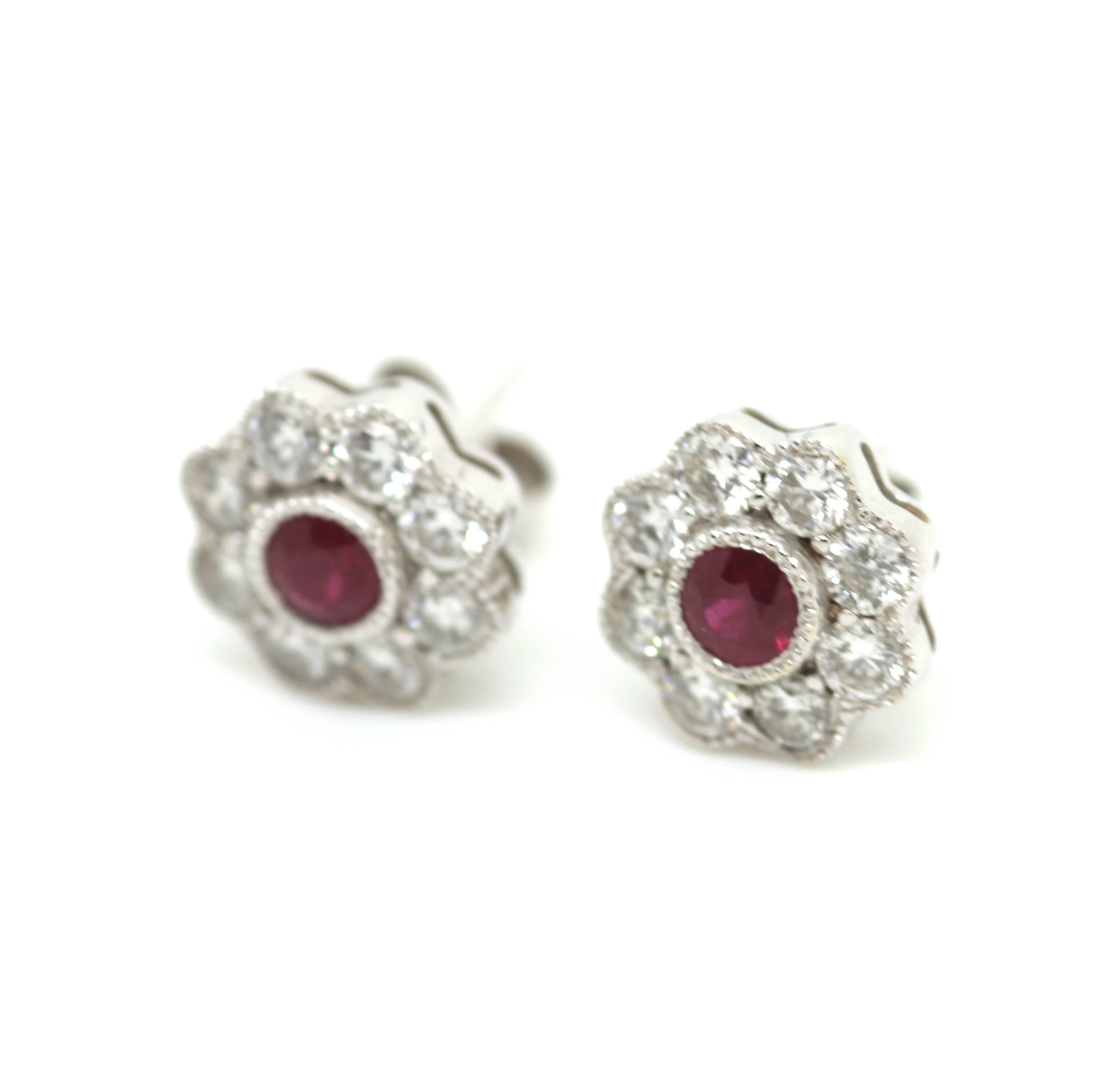 Ruby and diamond cluster earrings set in 18ct white gold Circa: Recent