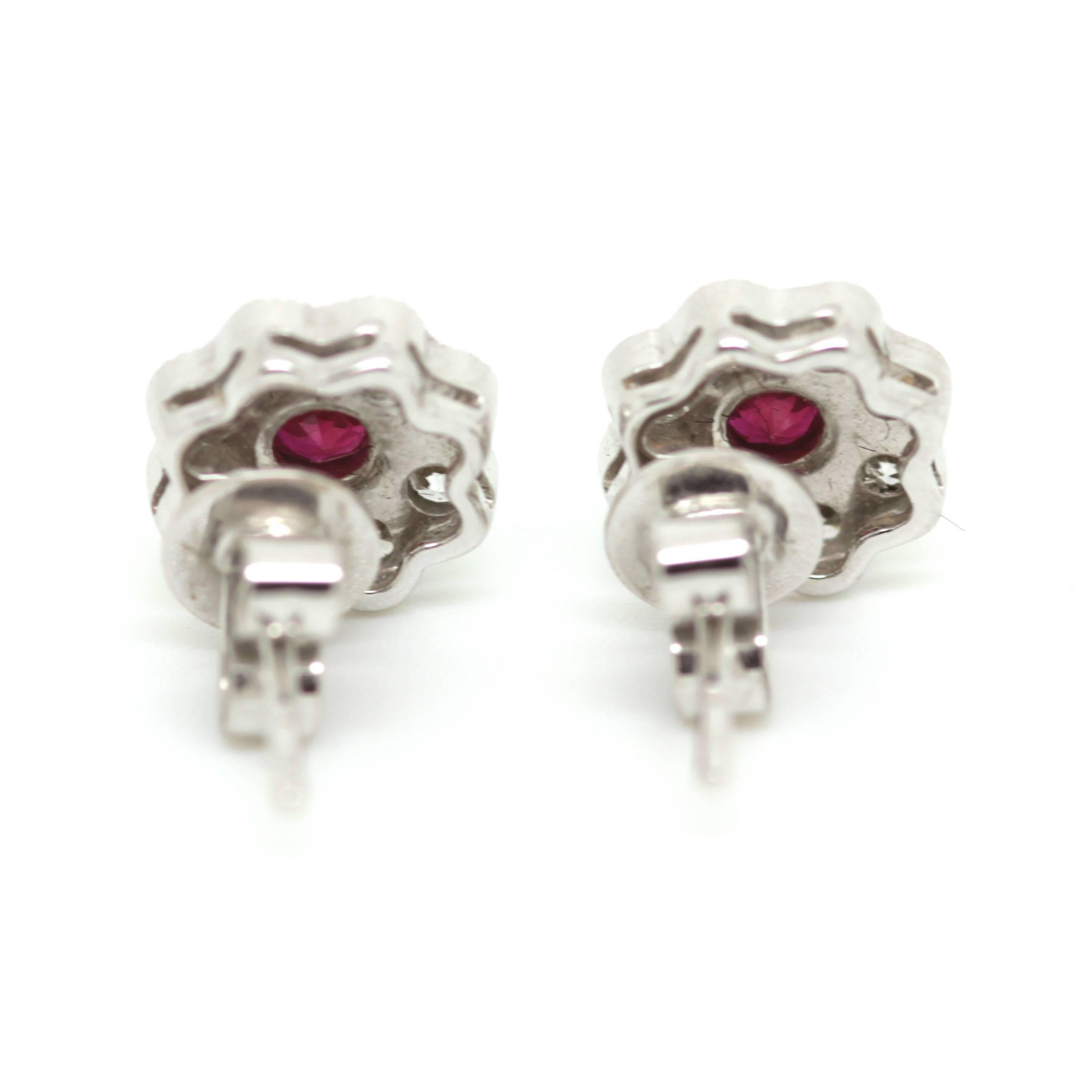 Modern Ruby and Diamond Cluster Earrings