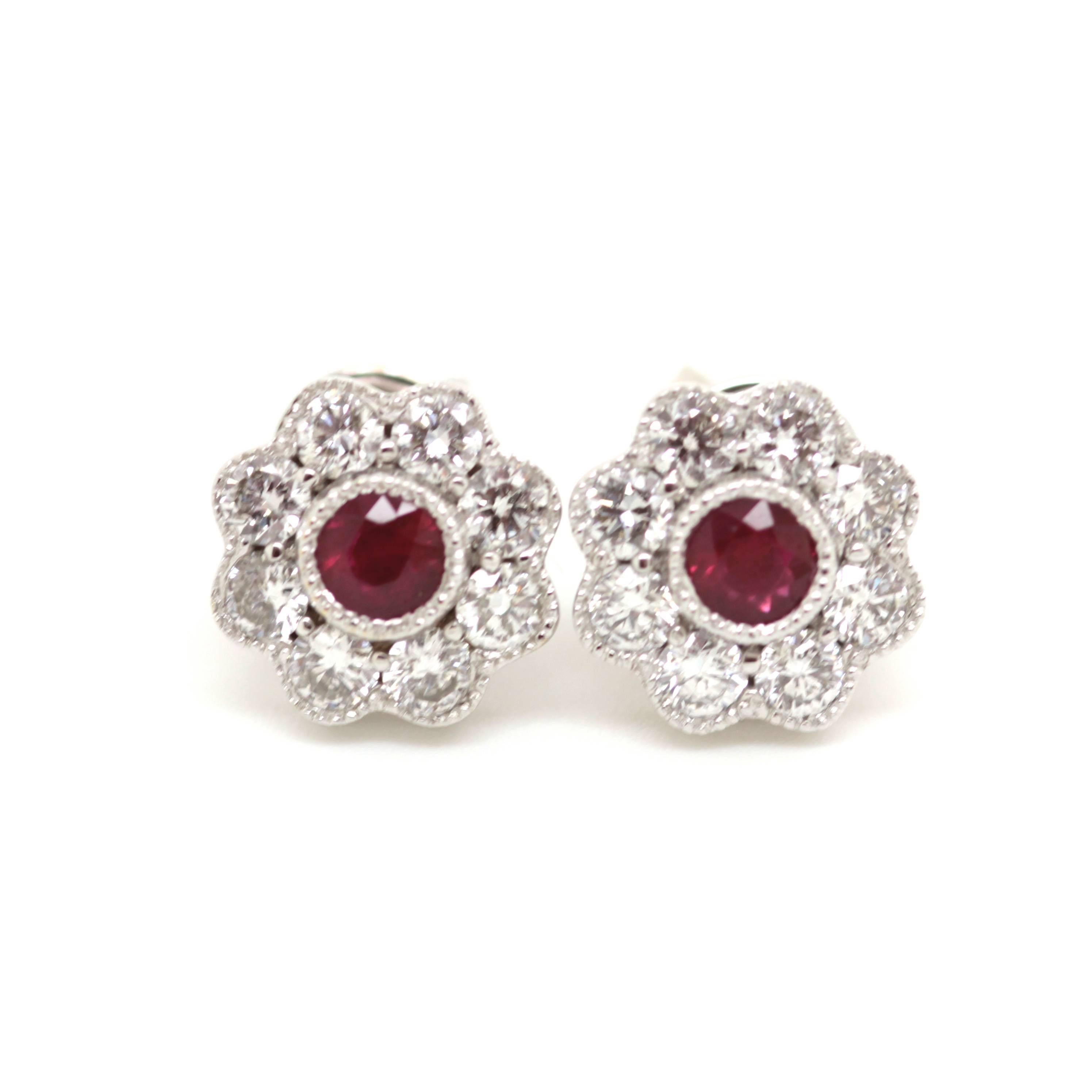 Women's Ruby and Diamond Cluster Earrings