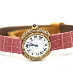 1980s Cartier White Diamond and Leather Watch