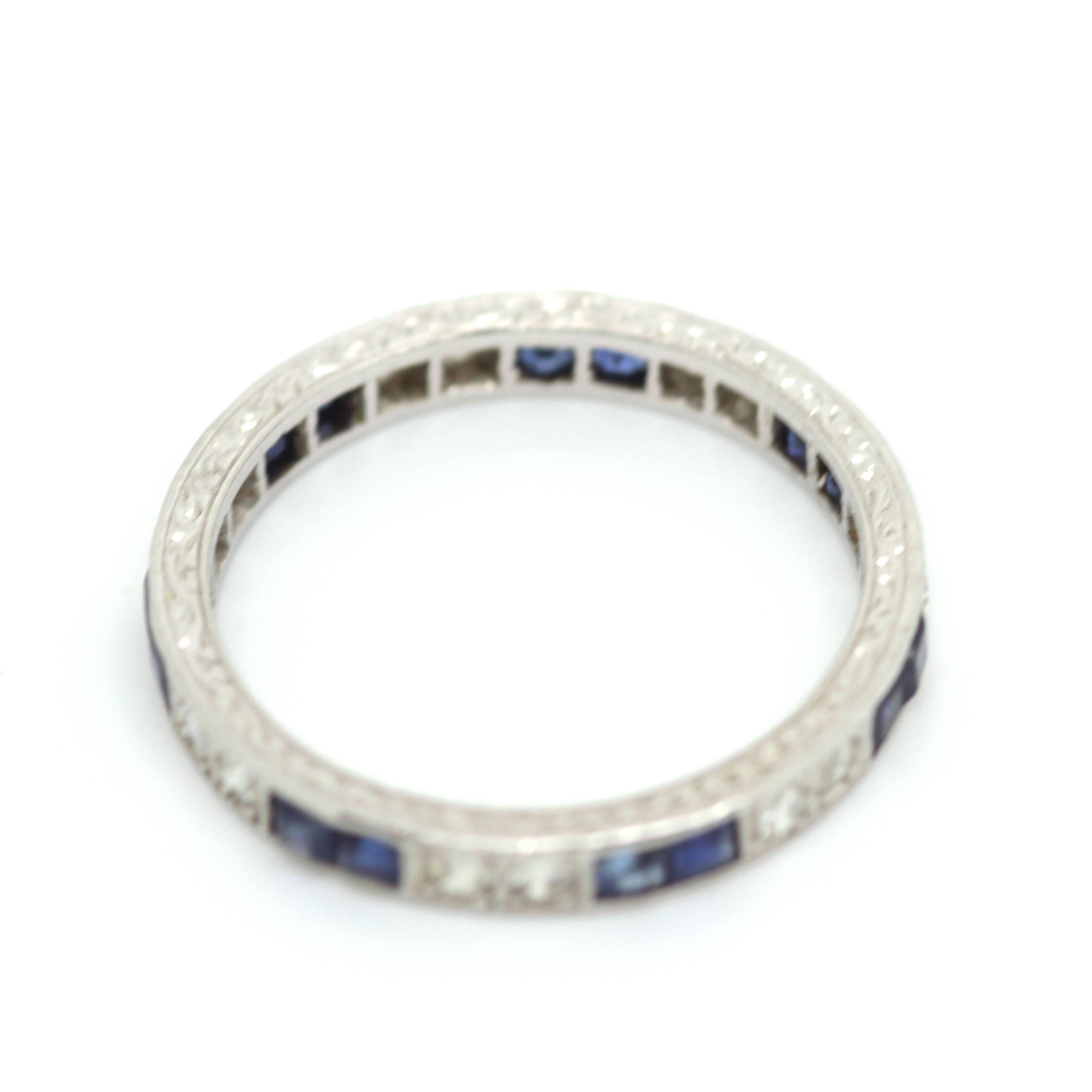 Sapphire Diamond Eternity Ring Set in Platinum In Excellent Condition In London, GB