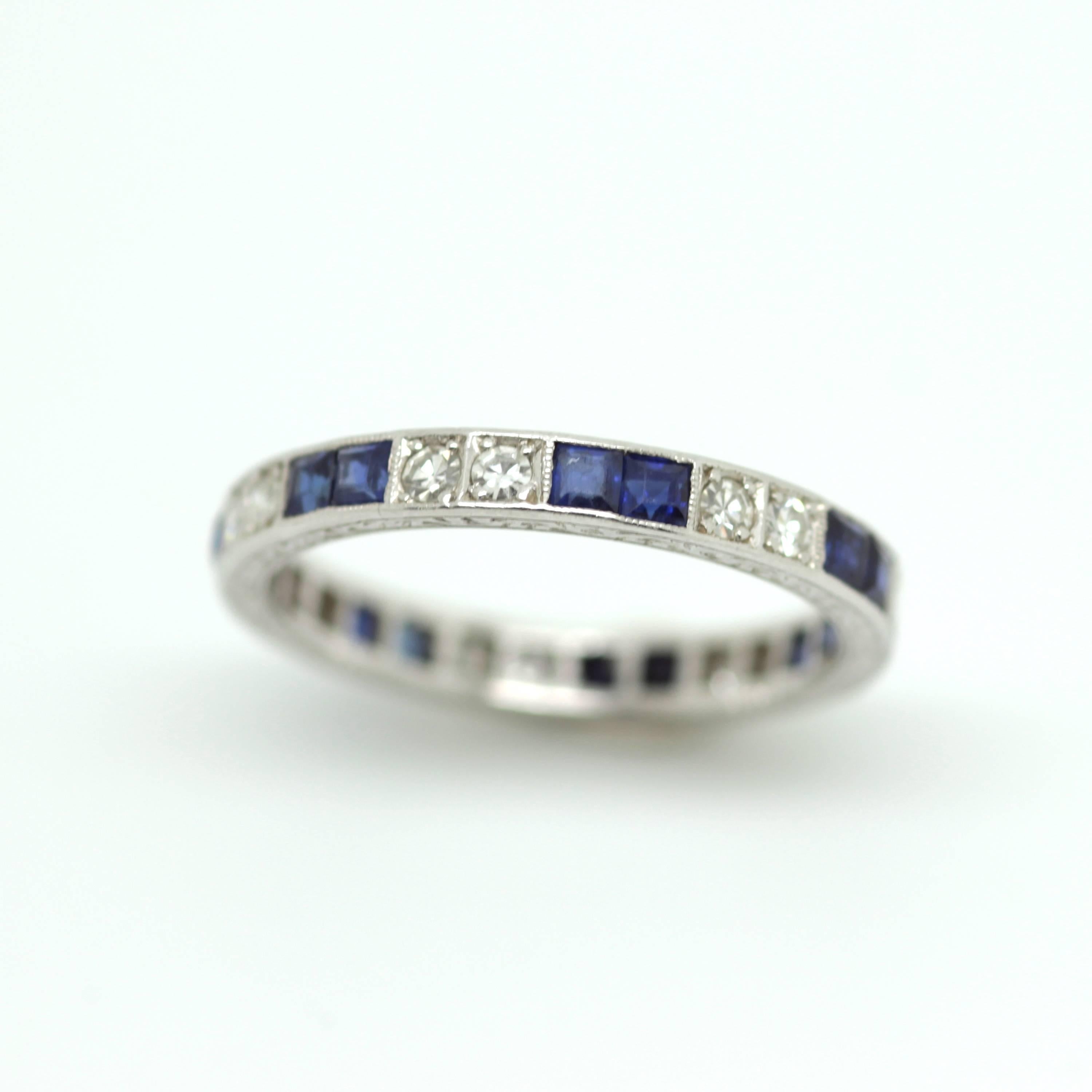 Sapphire Diamond Eternity Ring Set in Platinum 2