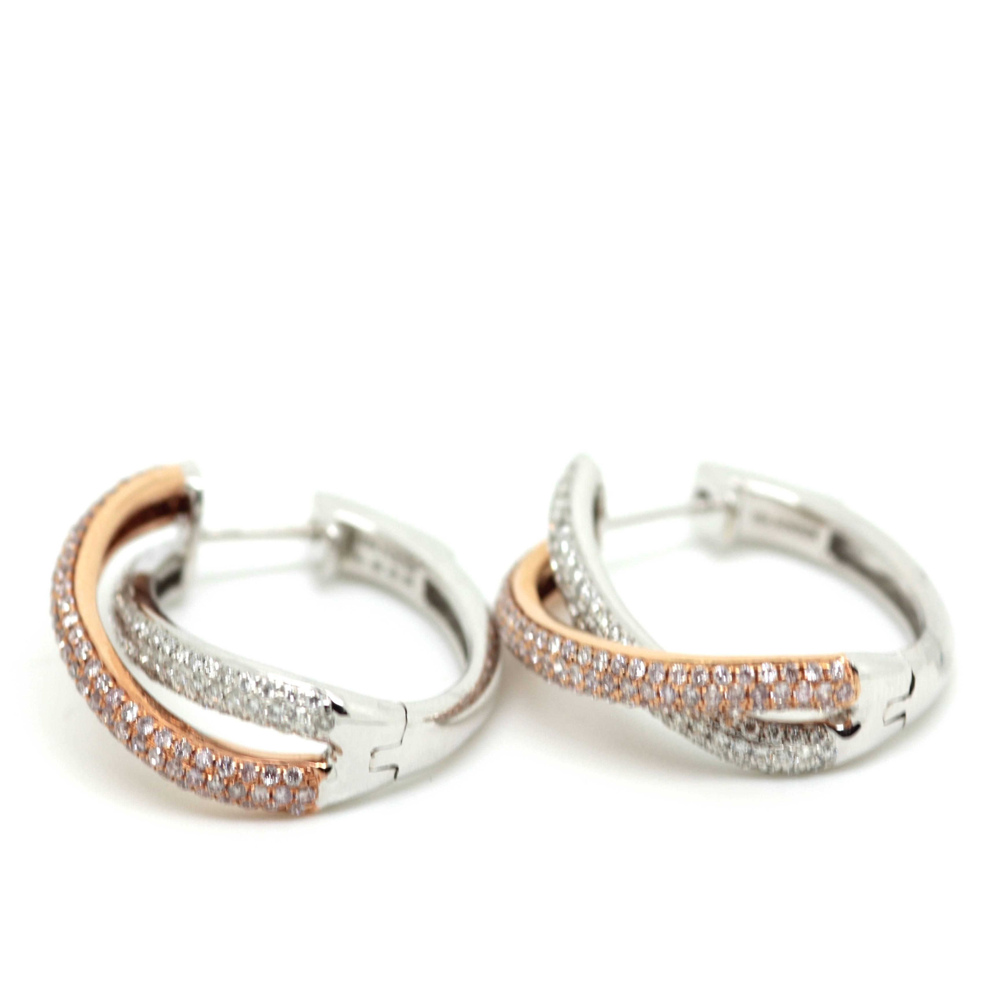 Natural Fancy Pink and White Diamond Hoop Earrings In New Condition In London, GB