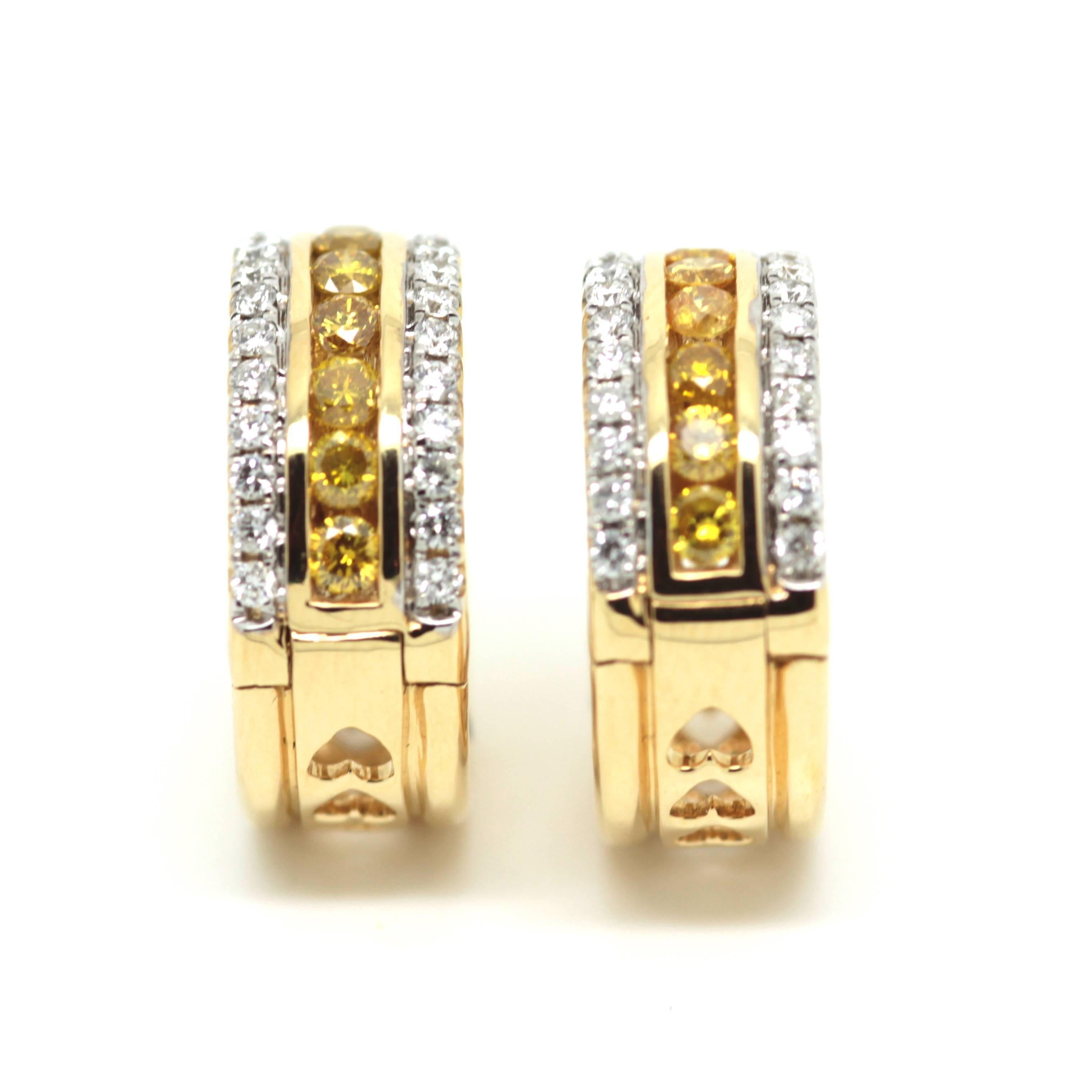 Circular 1.62 Carat Fancy Yellow and White Diamond Earrings In New Condition For Sale In London, GB