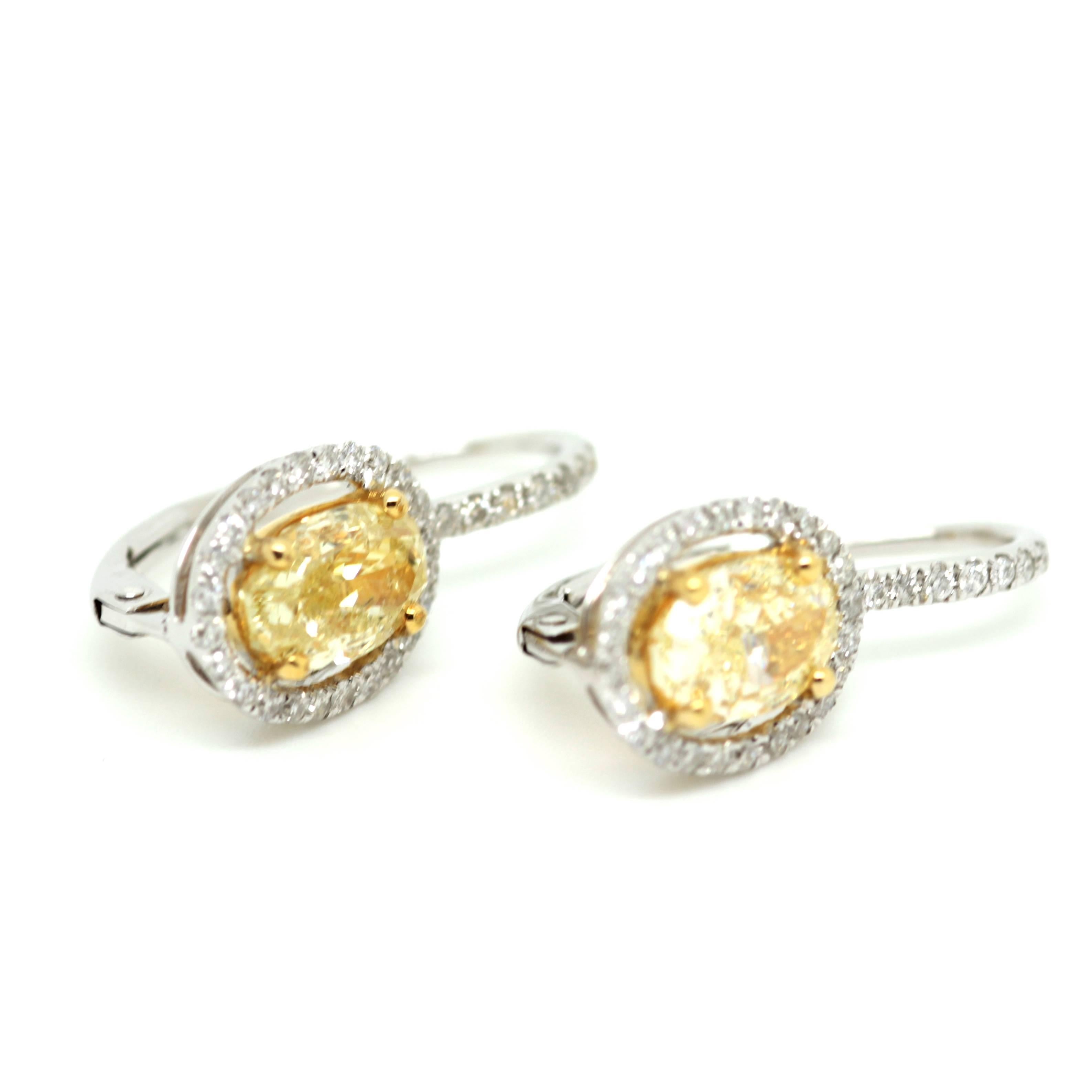 Modern Oval Fancy Yellow Diamond Drop Earrings