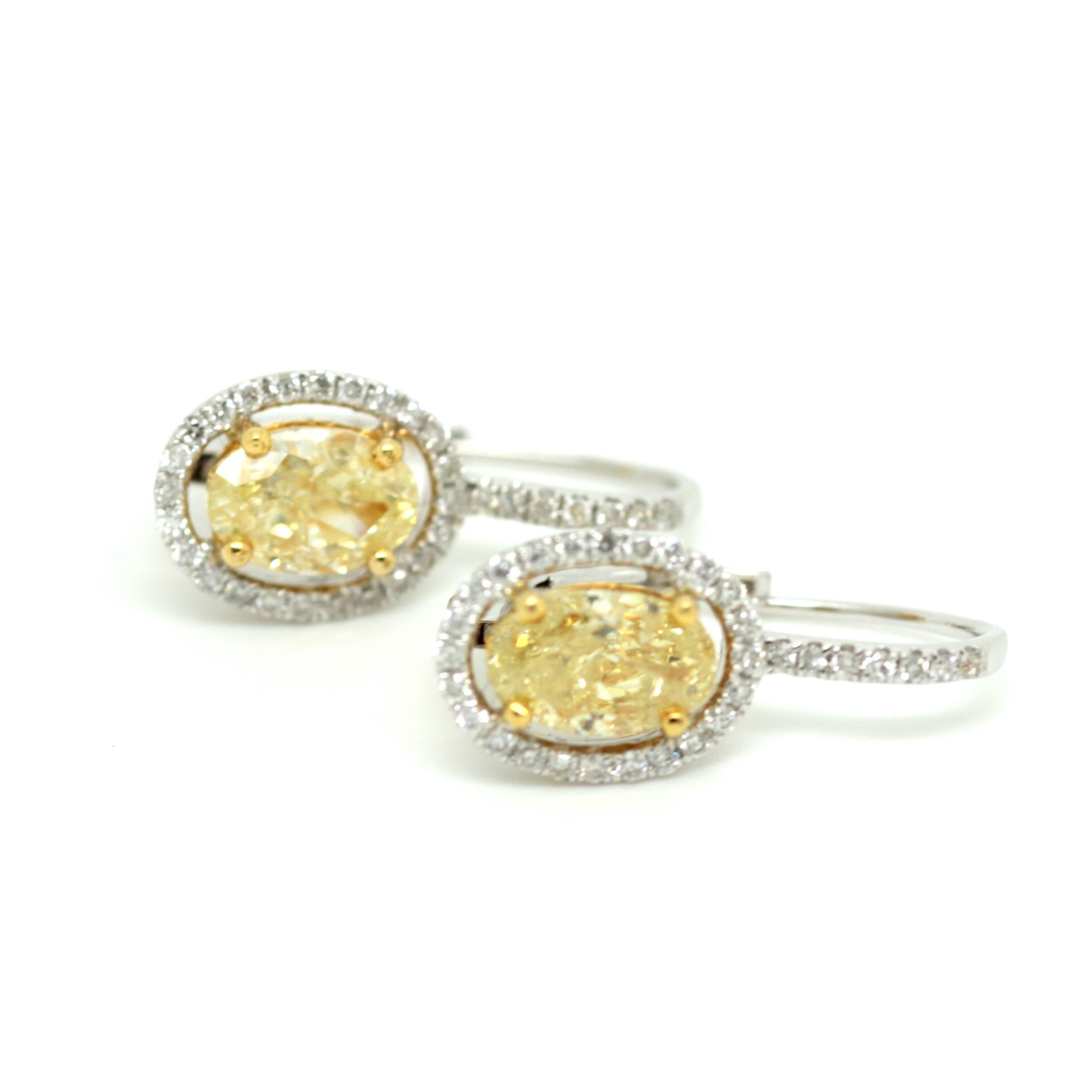 Oval Fancy Yellow Diamond Drop Earrings 1