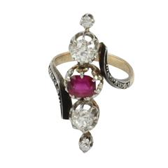 Early 20th Century Natural Burmese Ruby Diamond Gold Ring
