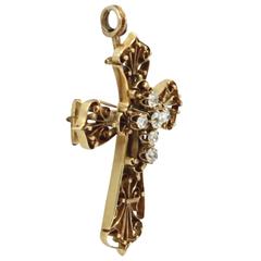 Diamond Gold Cross Pendant Brooch