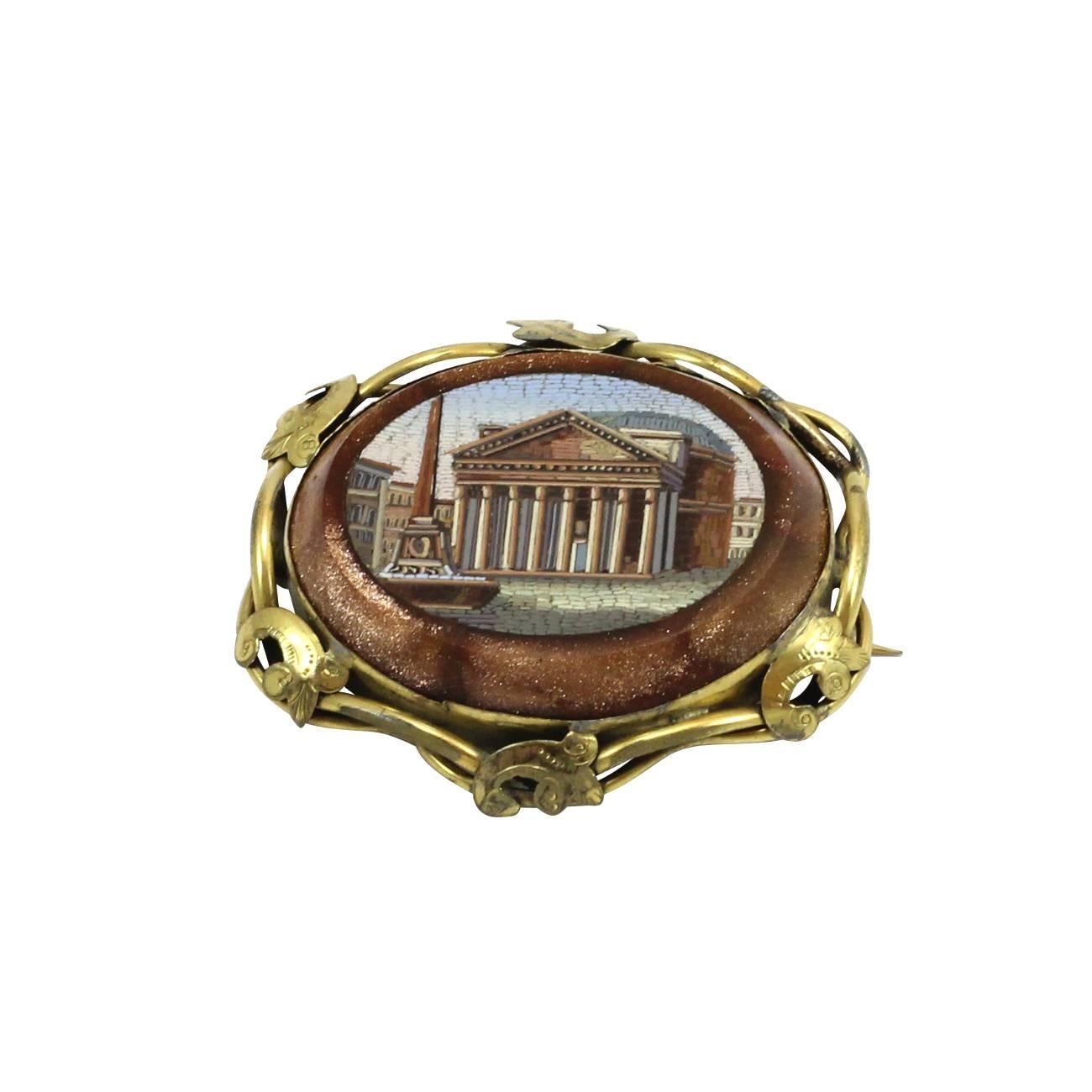 19th Century Italian Micromosaic Brooch In Good Condition For Sale In Brisbane, AU