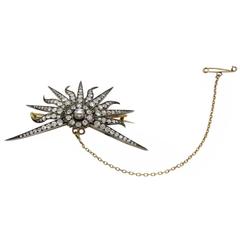 Victorian Diamond Gold Star Burst Brooch