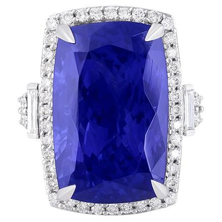 AAA+ Tansanit & Weißer Diamant in 18K Weißgold Ring 28,50cts