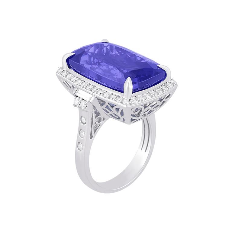 AAA+ Tansanit & Weißer Diamant in 18K Weißgold Ring 28,50cts (Brillantschliff) im Angebot
