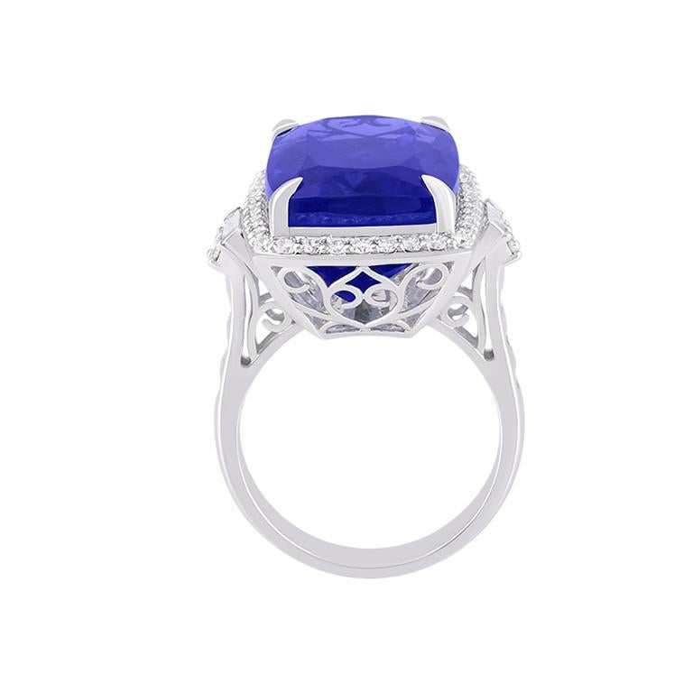 AAA+ Tansanit & Weißer Diamant in 18K Weißgold Ring 28,50cts (Moderne) im Angebot