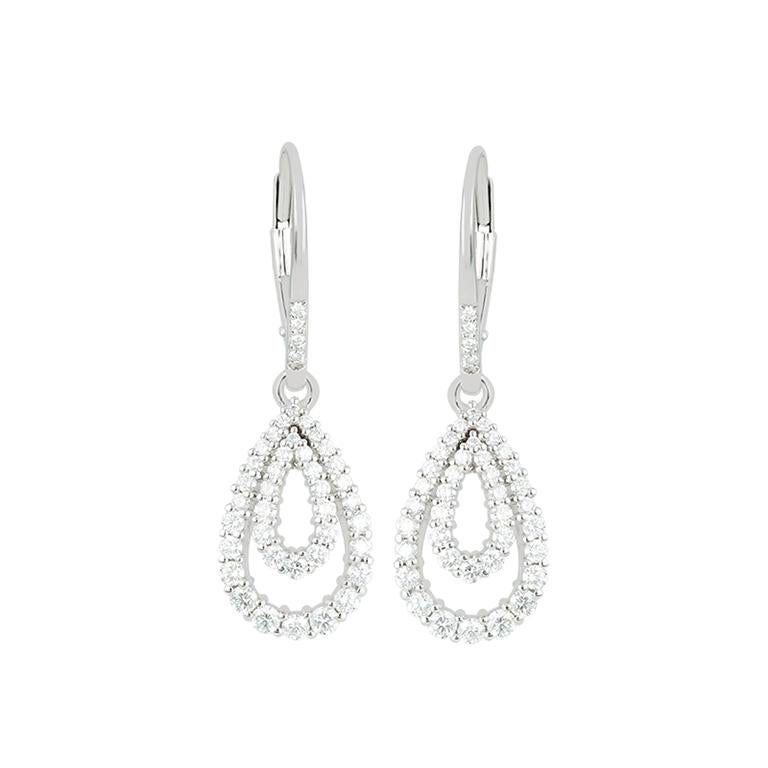 Moderno Orecchini a goccia con diamante da 1,18 carati (senza difetti) in oro bianco 18 carati in vendita
