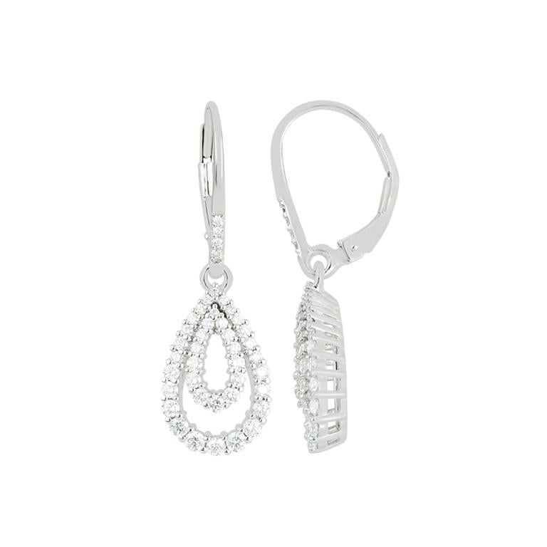 Taglio brillante Orecchini a goccia con diamante da 1,18 carati (senza difetti) in oro bianco 18 carati in vendita