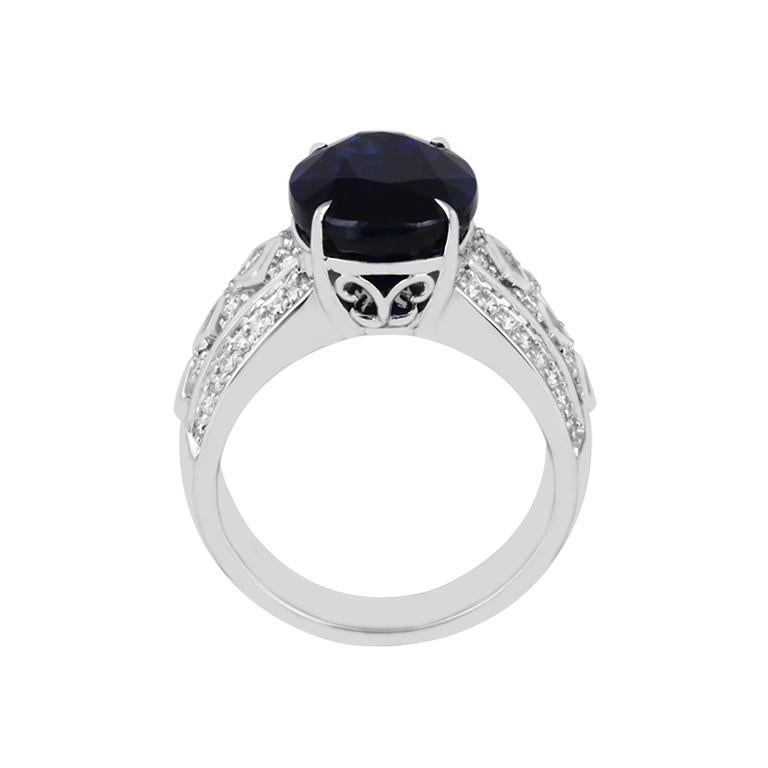 Blauer Kyanit & weißer Diamant in 18K Weißgold Ring 9,53cts (Moderne) im Angebot