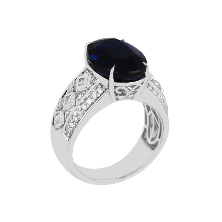 Blauer Kyanit & weißer Diamant in 18K Weißgold Ring 9,53cts (Brillantschliff) im Angebot