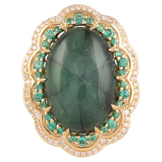 Emeraude Trapiche, bague en or jaune 18 carats, émeraude et diamant blanc 20,94cts en vente