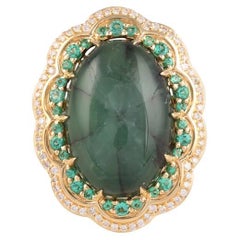 Emerald Trapiche, Emerald & White Diamond 18K Yellow Gold Ring 20.94cts