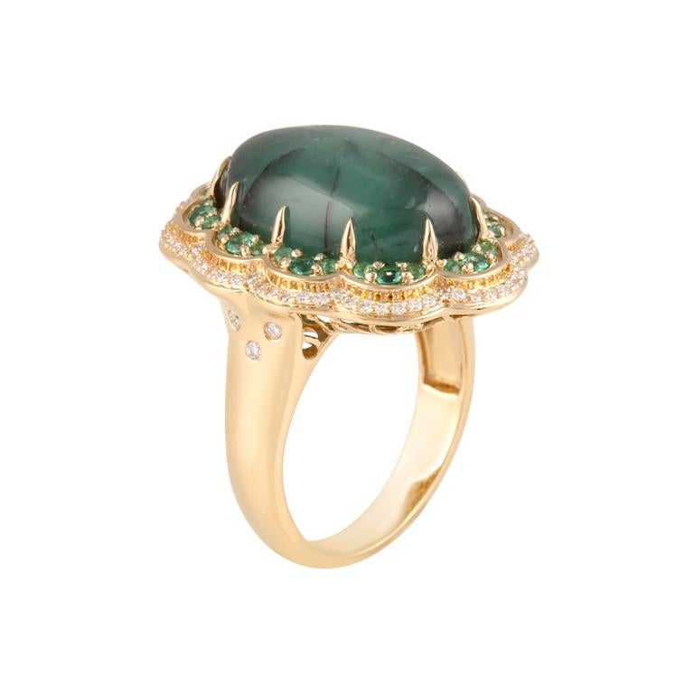 Taille brillant Emeraude Trapiche, bague en or jaune 18 carats, émeraude et diamant blanc 20,94cts en vente