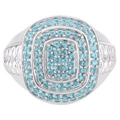 Brazilian Paraiba Tourmaline & White Diamond 18K White Gold Men's Ring 1.18cts