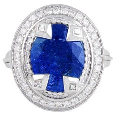 AAA+ Tanzanite & White Diamond 18K White Gold Ring 6.96cts