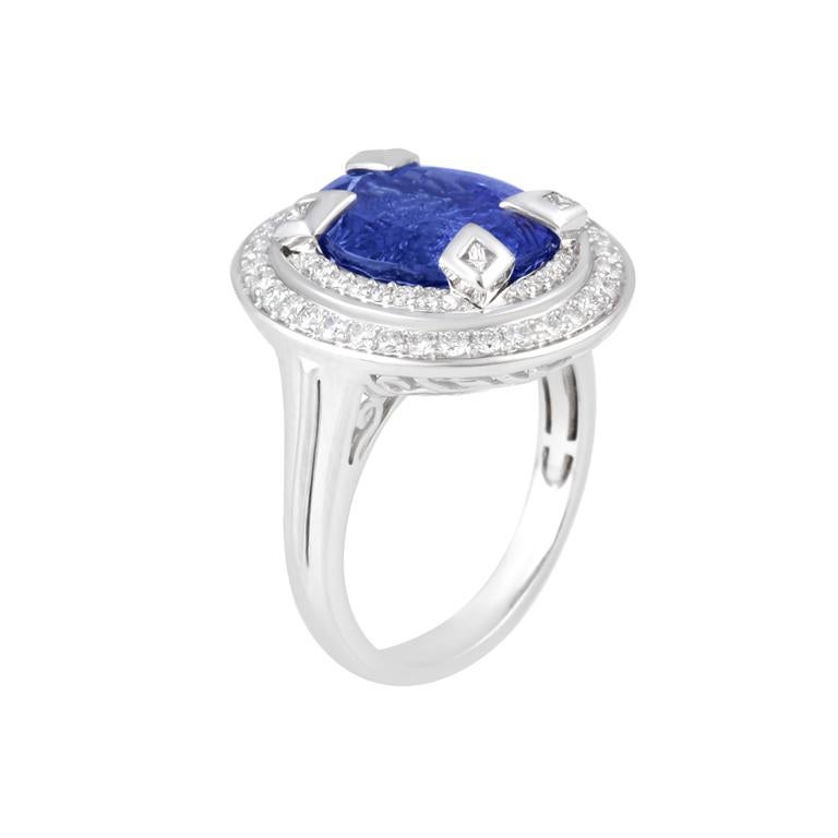 AAA+ Tansanit & weißer Diamant 18K Weißgold Ring 6,96cts (Brillantschliff) im Angebot