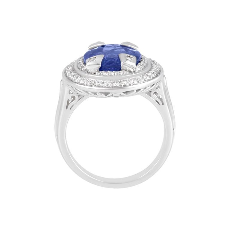 AAA+ Tansanit & weißer Diamant 18K Weißgold Ring 6,96cts (Moderne) im Angebot