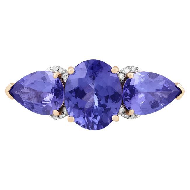 AA+ Bague en or jaune 14K Tanzanite et diamant blanc 6,45cts en vente