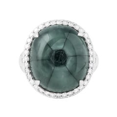 Emerald Trapiche & White Diamond 18K White Gold Ring 24.98cts