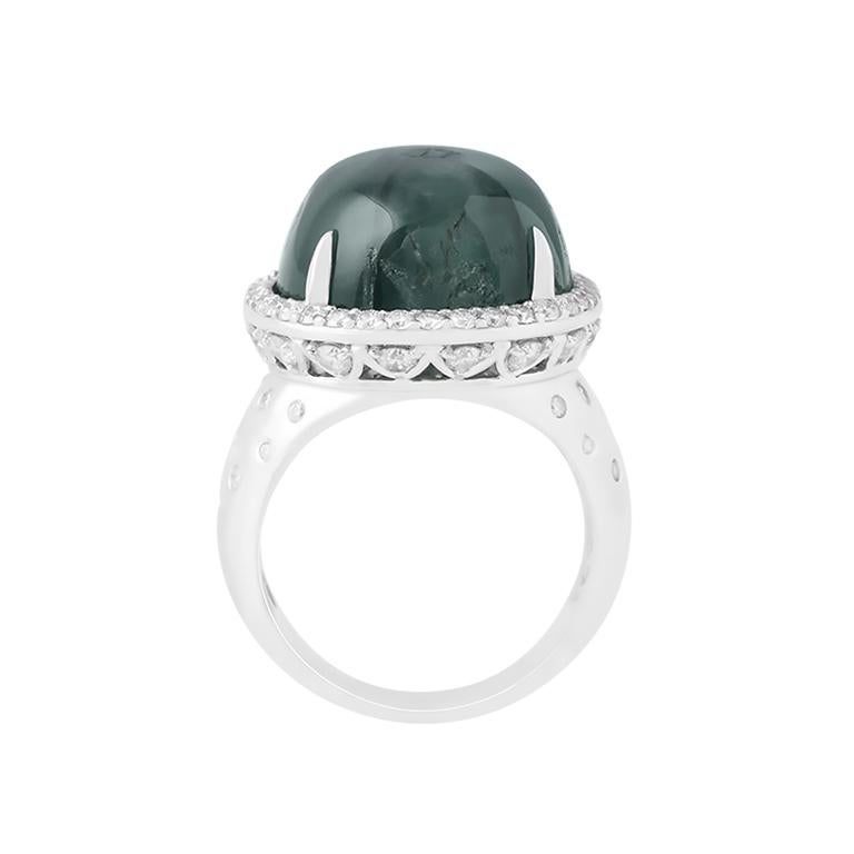 Moderno Anello con smeraldo trapiche e diamante bianco in oro bianco 18 carati 24,98 carati in vendita