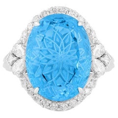 Schweizer Blautopas & Weißer Diamant 18K Weißgold Ring 13,10cts