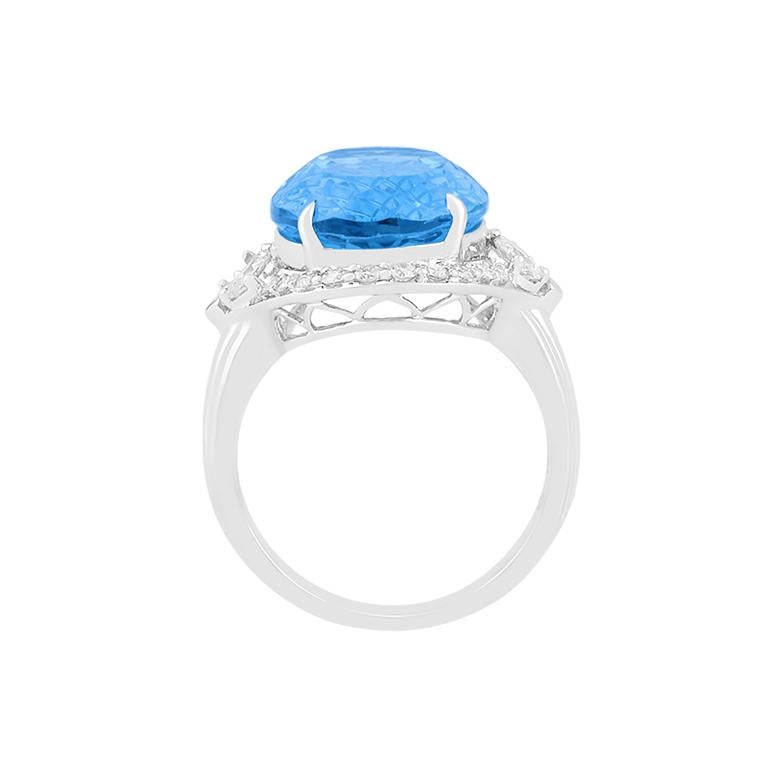 Schweizer Blautopas & Weißer Diamant 18K Weißgold Ring 13,10cts (Moderne) im Angebot