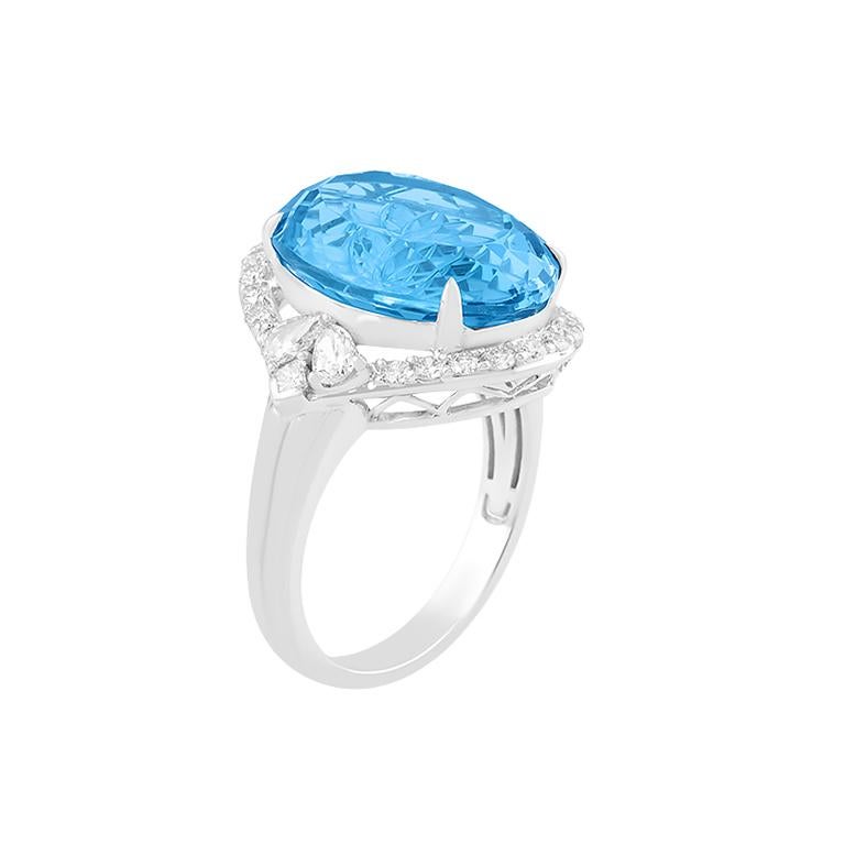 Schweizer Blautopas & Weißer Diamant 18K Weißgold Ring 13,10cts (Brillantschliff) im Angebot