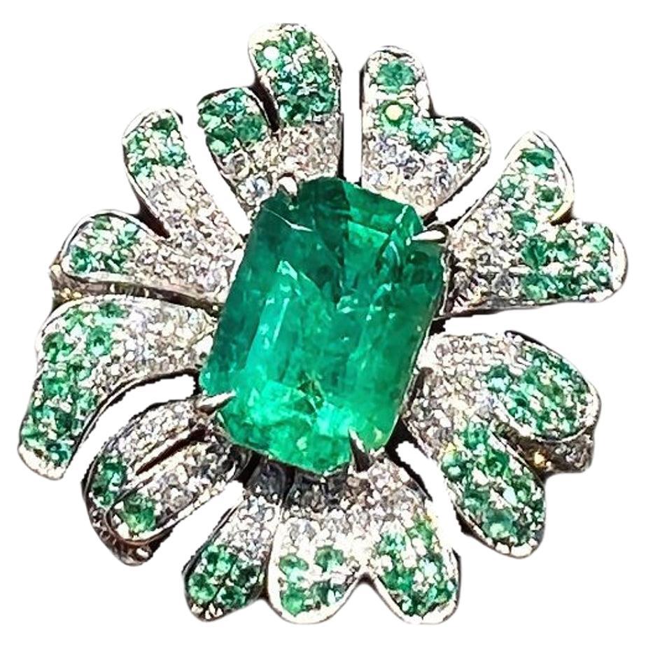 18K Gold Ring 2.09ct Smaragd Diamant Edelstein Haute Joaillerie