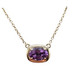 Amethyst Necklace in 14kt Yellow Gold, 0.61ct Oval Cut, Adjustable 16-18 Inches