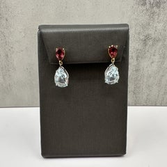 14K Two Tone Gold Aquamarine Rubellite Earrings 9.25ctw Pear