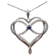 Vera Wang Love 10K White Gold Diamond Sapphire Heart Necklace 0.34ct